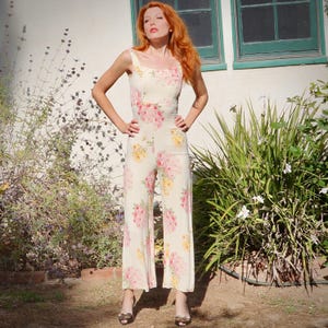 90s Floral Jumpsuit - Etsy