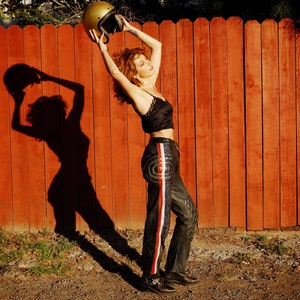 1970s Patriotic Leather Motorcycle Pants / 70s Red White and Blue Stripe Pants / 1970s Motorcycle Leathers