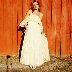 1960s Yellow Lace Maxi Dress / 1960a Summer Dress / 1960a Boho Maxi Dress / 1960s Hippie Maxi Dress / The Source Family