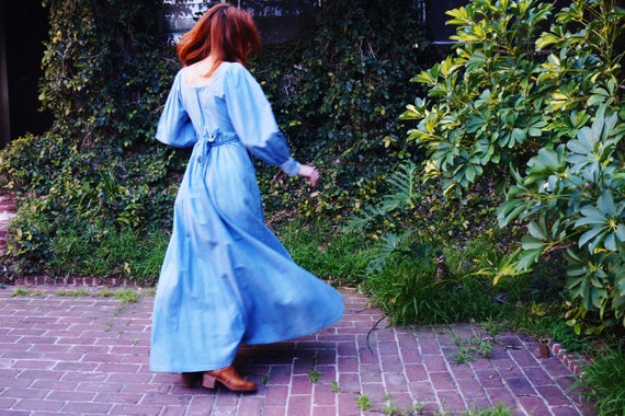 1970s Bishop Sleeves Maxi Dress / 1970s Chambray … - image 5