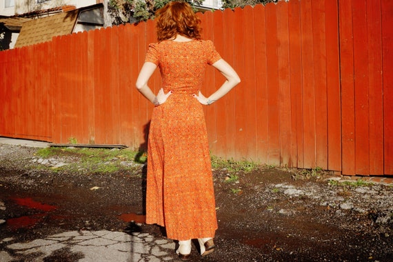 1970s Orange Indian Cotton Maxi Dress / 1970s Ind… - image 5