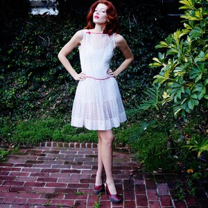 1930s Sheer White and Red Polkadot Dress with Red Bows / 1930s Day Dress / 1930s Polka Dot Dress / 1930s Sheer Dress / 1930s Mini Dress image 2