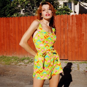 1950s Vibrant Geometric Print Playsuit by Jantzen / 1950s Romper / 1950s One Piece Swimsuit