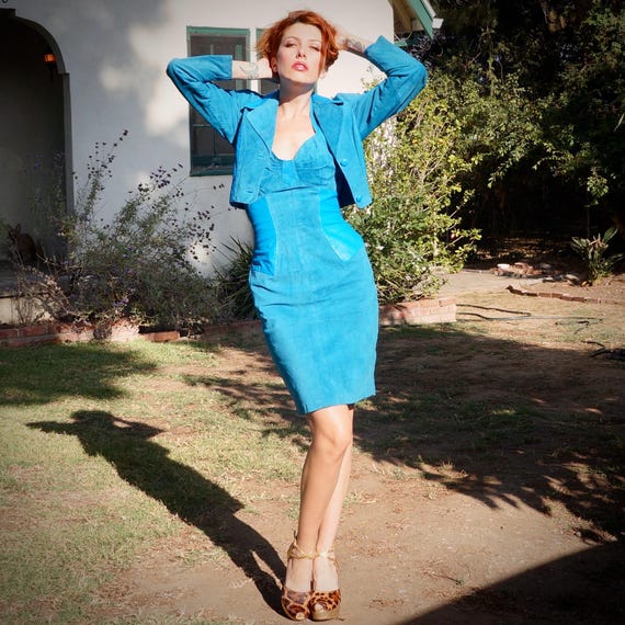 michael hoban north beach leather dress Vintage for Turquoise Blue and Jacket Set / Michael Hoban for North Beach Leather Bolero and Dress Color:Sandy Long Beaded A-Line Formal dressing table with tv unit