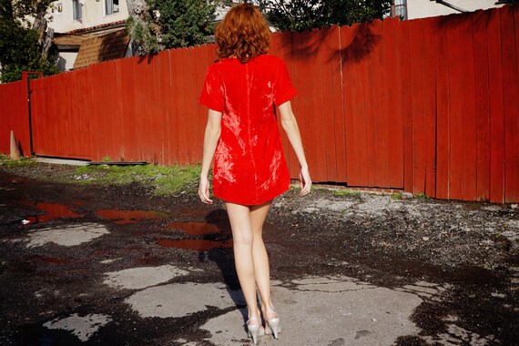 1960s Red Crushed Velvet Micro Mini Dress / 1960s… - image 5