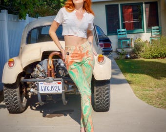 1980s Tie Dye Cigarette Jeans by Genetic Genes / 80s Cigarette Jeans