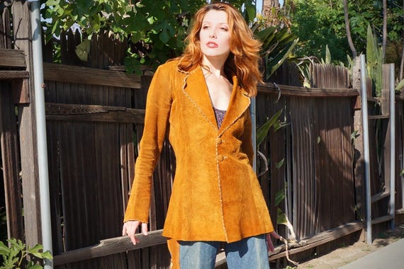 1970s Oshwahkon Suede Coat / 70s Women’s Suede Jacket / 1970s Suede Whipstitch Coat