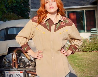 Rara camicia western California Ranchwear anni '40 / Camicia in lana California Ranchwear ricamata anni '40 / Camicia western anni '40
