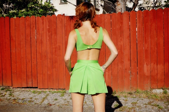 1950s Lime Green Playsuit Set / 1950s Green Bikin… - image 5
