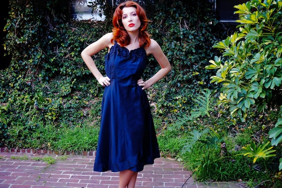 1950s Black Rayon Cocktail Dress, Embellished Vintage LBD - Etsy