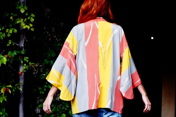 1940s Pastel Striped Silk Japanese Haori Kimono J… - image 4