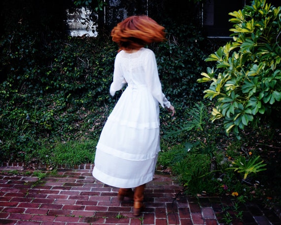 Edwardian White Cotton and Lace Dress Semi Sheer … - image 5