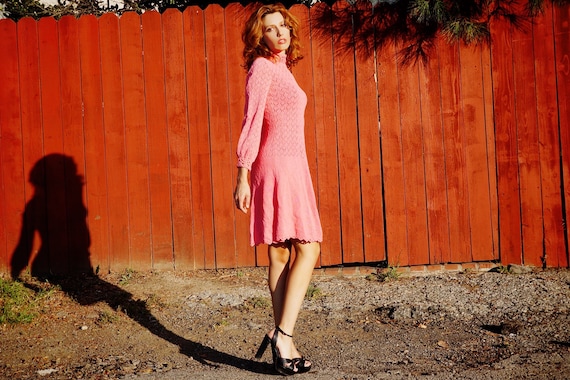 1960s Pink Knit Midi Dress / 1960s Knit Dress / 1… - image 2