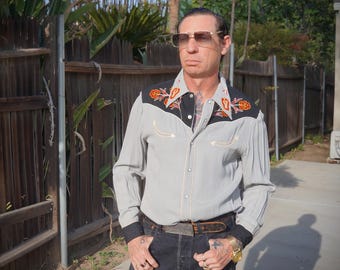 Vintage Western Shirt LAS VEGAS 1950s Cowboy Joe L Orange
