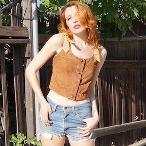 1960s Genuine Suede Crop Top / 60s Boho Leather Top / 60s Suede Top