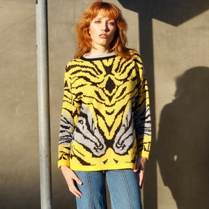 1970s Tiger and Zebra Novelty Print Metallic Sweater / 1970s Tiger Sweater / 1970s Metallic Sweater / Glam Rock Novelty Print Sweater
