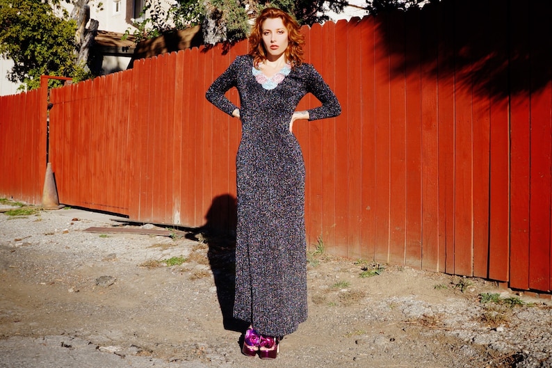 1970s Wenjilli Metallic Knit Maxi Dress / 1970s Lurex Maxi Dress / 1970s Sweater Maxi Dress image 5