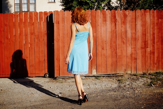 1950s Turquoise Blue Slip Dress Deadstock by Vani… - image 4