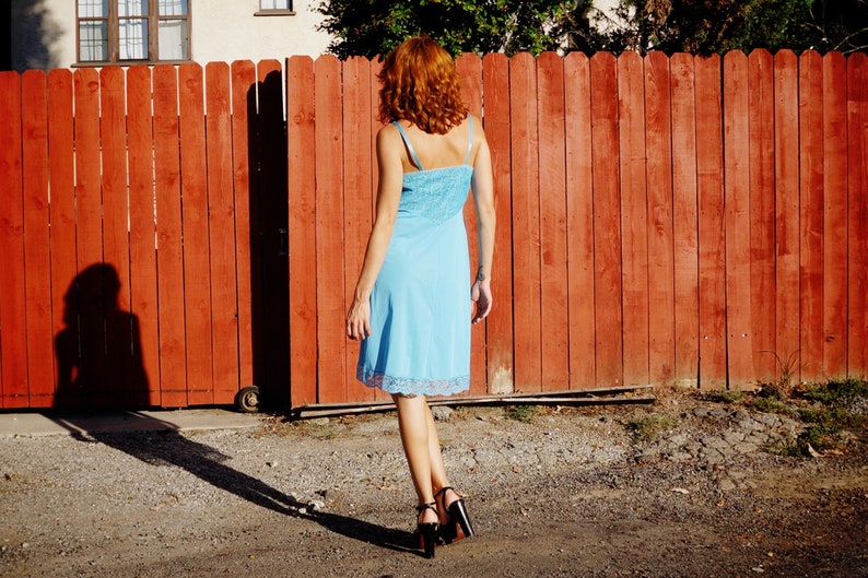 1950s Turquoise Blue Slip Dress Deadstock by Vanity Fair / Dead Stock 50s Lingerie / 1950s Lace Slip image 4