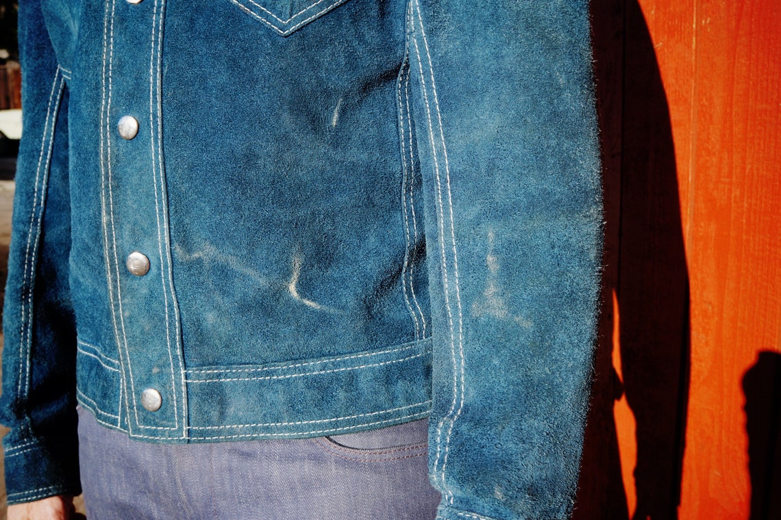 1970s Blue Suede Jacket / 1970s Suede Snap Jacket / 1970s - Etsy