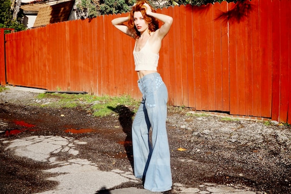 1970s Painted Star Bell Bottoms by Faded Glory / … - image 4