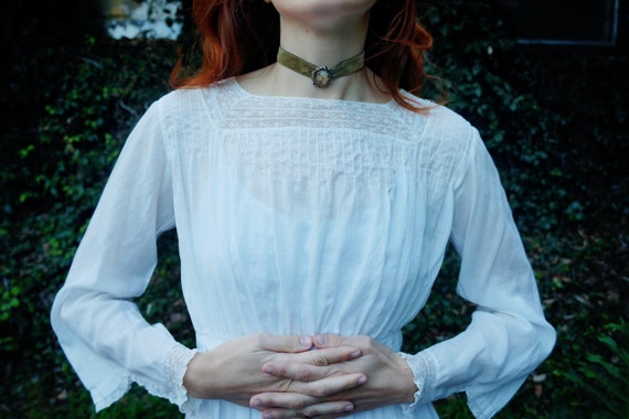 Edwardian White Cotton and Lace Dress Semi Sheer … - image 6