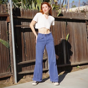 1970s Blue Workwear Bell Bottoms / 70s Workwear Pants / 70s Cotton Bell Bottoms