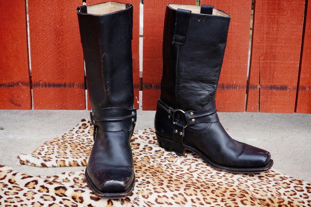 Vintage Motorcycle Boots Mens Size 10 / Black Harness Boots Etsy