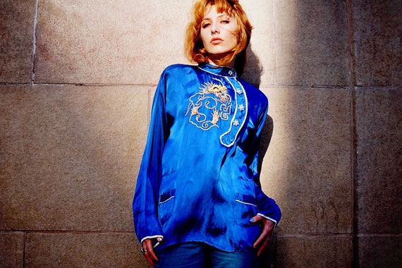 1930s Embroidered Satin Chinese Blouse / 1930s Be… - image 4