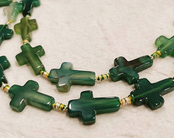 Peachblow Stripes Onyx Agate Cross Focal