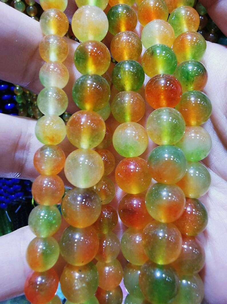 Blurred mixed colors orange green yellow jade stone,6-12mm round ball loose beads necklace bracelet