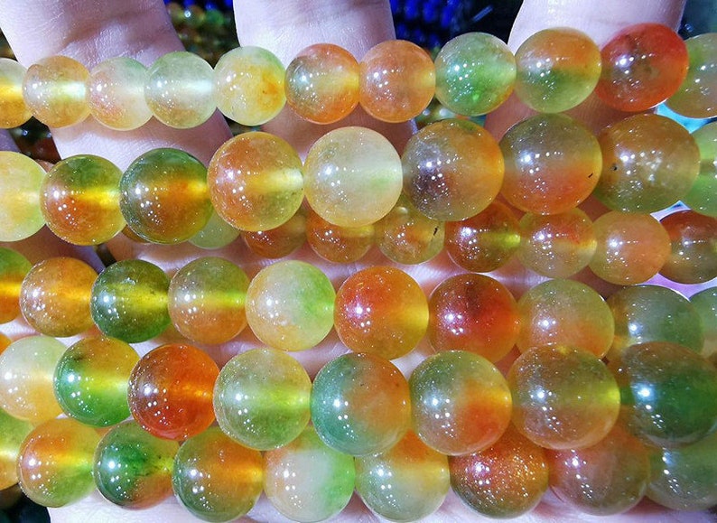 Blurred mixed colors orange green yellow jade stone,6-12mm round ball loose beads necklace bracelet