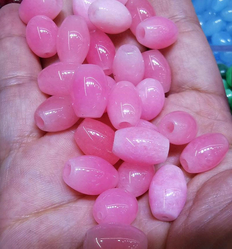 4pcs 8-13mm Large Hole Lovable peach pink Emerald dark green jade stone,drum barrel rice spacer connector pendant focal jewelry