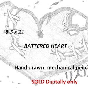 Pencil Drawing, Artwork, Heart, Damaged