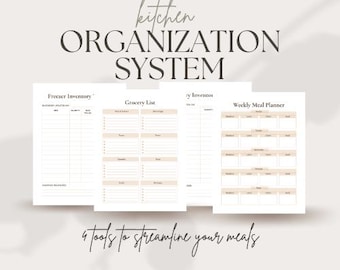 Printable Kitchen Organization Bundle | Pantry + Freezer Inventory Sheets & Grocery List + Weekly Meal Planner PDF