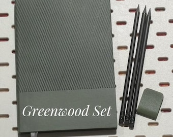 Green Journal Notebook Gift Set Writer Pencils Bookmark A5 Size