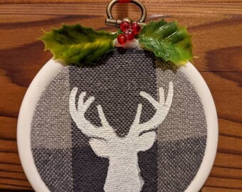 Mini embroidery hoop plaid ornament