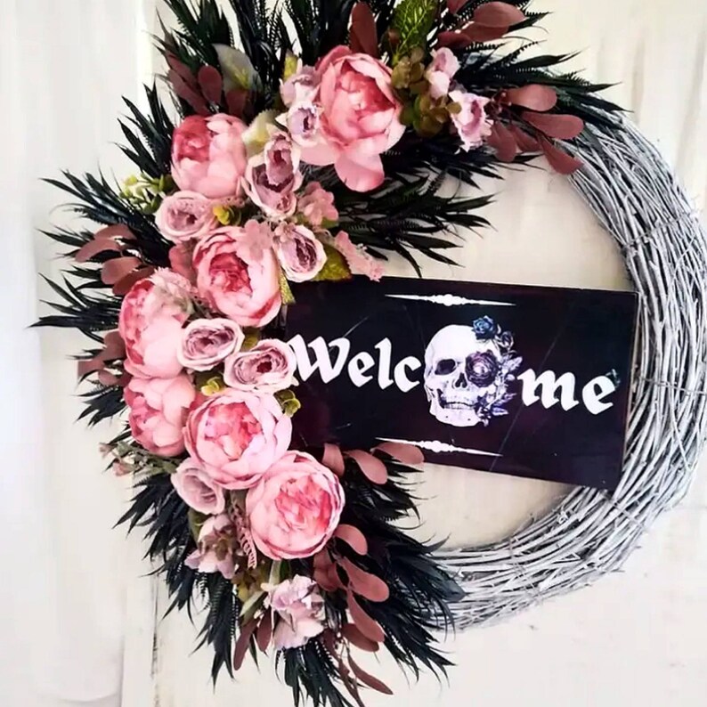 Gothic Halloween Black Pink Flower Floral Peony Fall Autumn Etsy