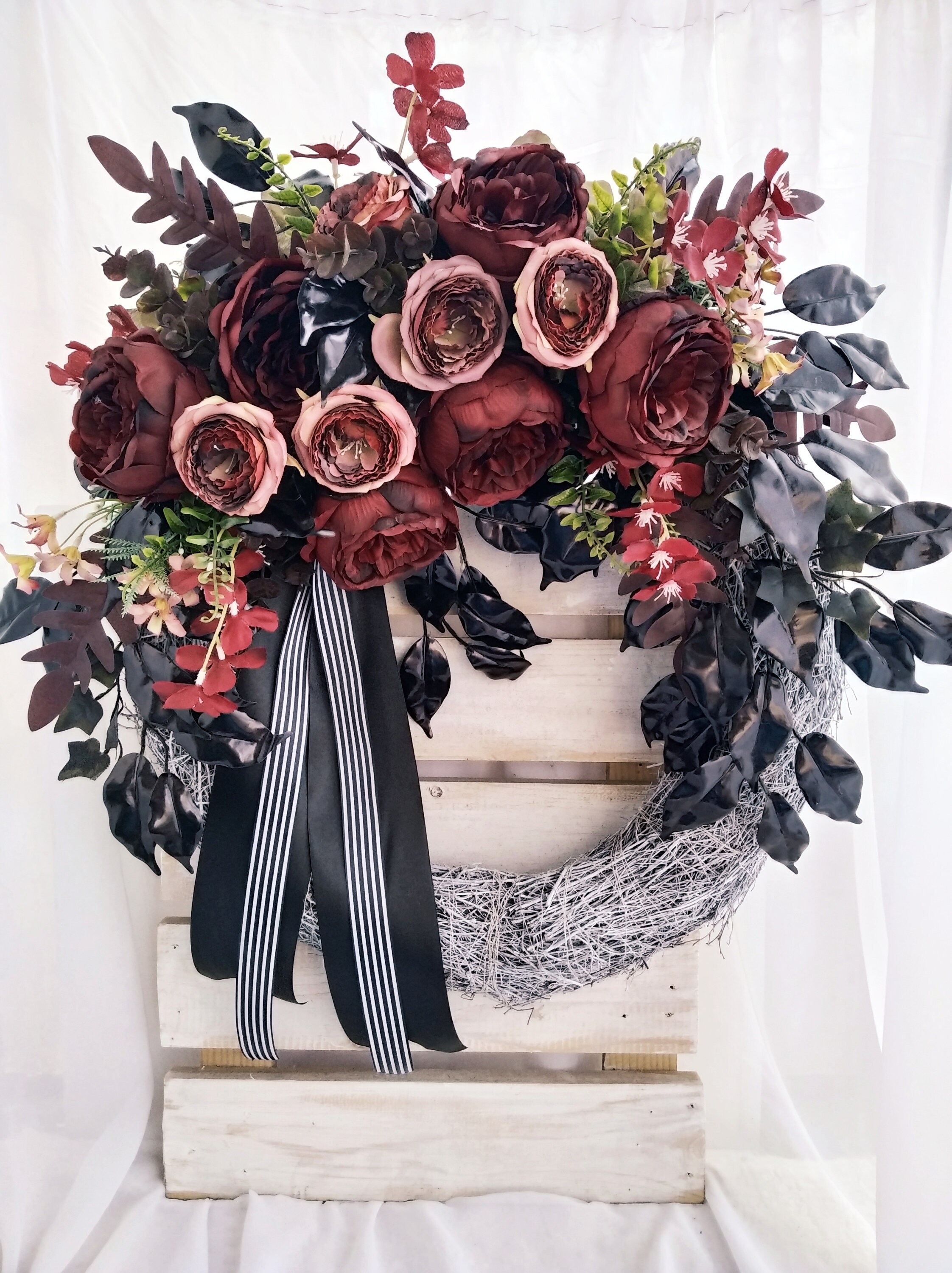 Black Gothic Wreath for front Door Bohemian Gothic Wreath Etsy