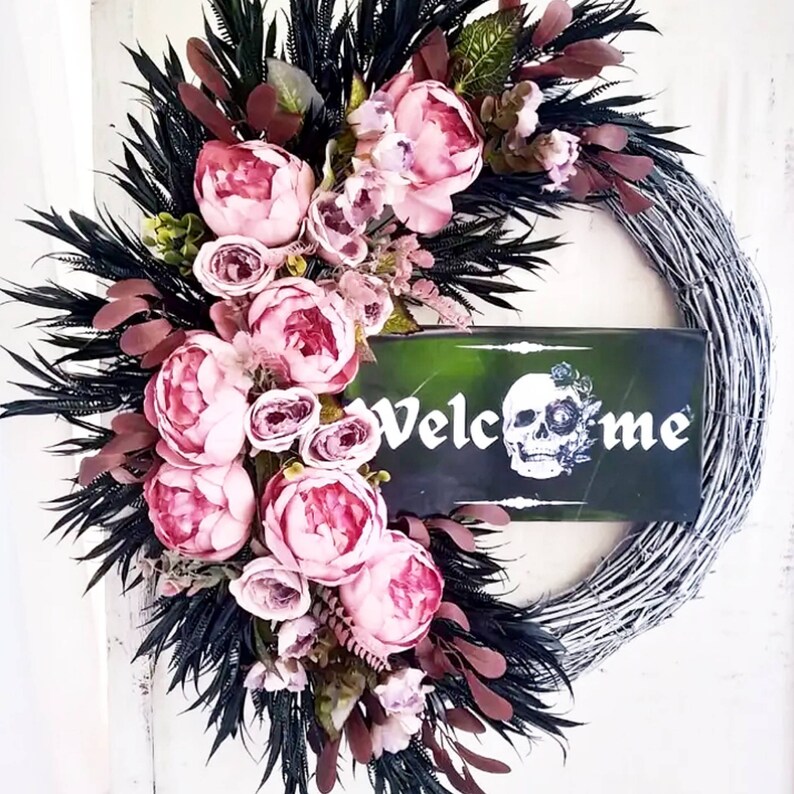 Gothic Halloween Black Pink Flower Floral Peony Fall Autumn Etsy
