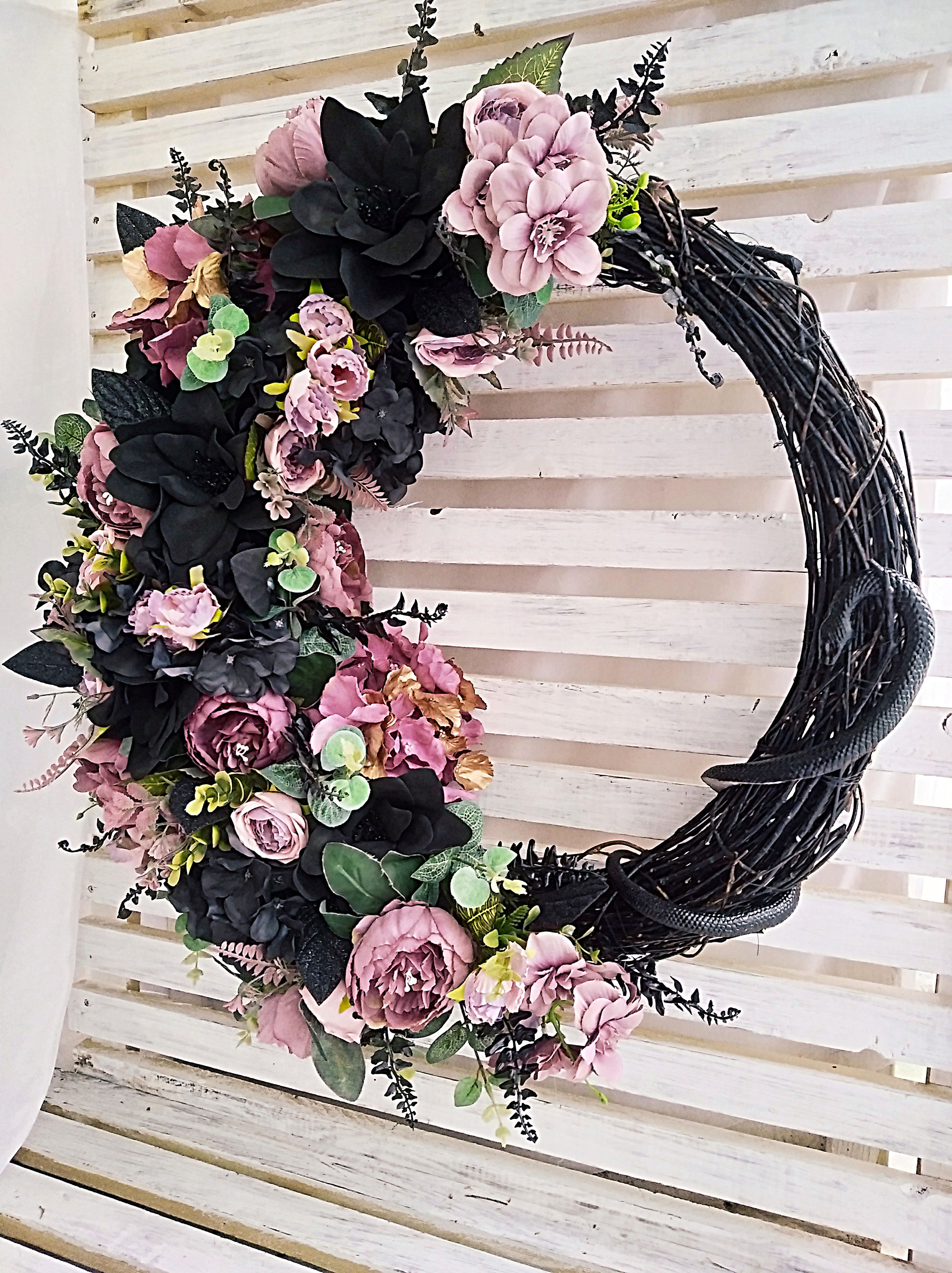 Image of Twilight black stem hydrangea wreath