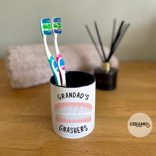 Pot de brosse à dents pour prothèse dentaire, porte-brosse à dents personnalisé pour grand-parent avec prothèse dentaire, organisateur de salle de bain, pot organisateur de dents pour prothèse dentaire