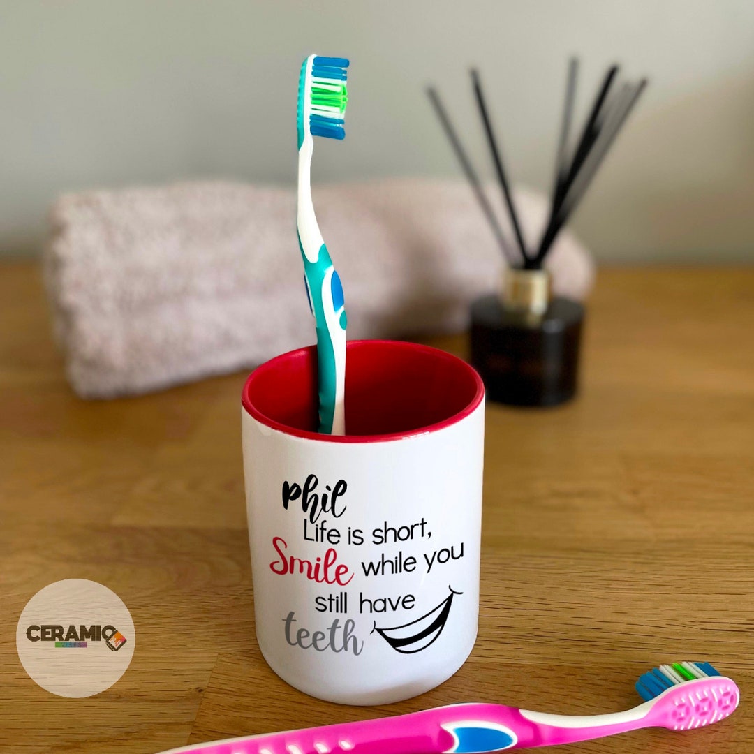 Denture Toothbrush Pot, Personalised Toothbrush Holder for Grandparent