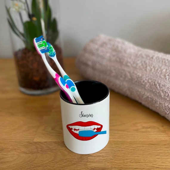 Dinosaur Rainbow Toothbrush Pot, Personalised Dino Rainbow Toothbrush Holder,  Custom Kids Bathroom Decor, Childrens Name Rainbow Organiser 