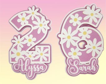 Pink Daisy Number Cake Topper | Personalized Floral Birthday Topper | Custom Name Flower Party Decoration | Girl Birthday Cake Decor