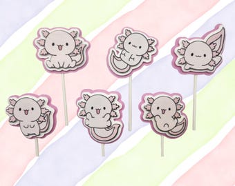 Pink Kawaii Axolotl Cupcake Toppers - Axolotl Party Decor - Birthday, baby shower, toddler and big kid party
