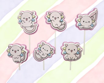 Pink Rainbow Kawaii Axolotl Cupcake Toppers - Axolotl Party Decor - Birthday, baby shower, toddler and big kid party