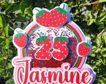 Strawberry Birthday Shower Custom 3D Shaker Cake Topper Berry First Sweet One Party Decor