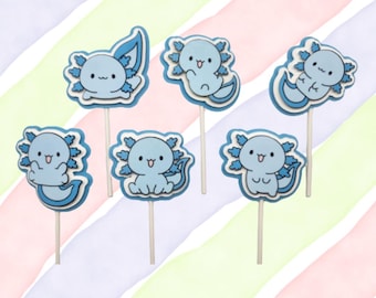 Blue Kawaii Axolotl Cupcake Toppers - Axolotl Party Decor - Birthday, baby shower, toddler and big kid party