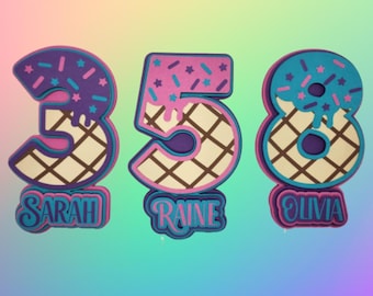Custom Ice Cream Birthday Cake Topper | Personalized Name, Age, Sprinkles